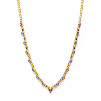 0.92 Ct. Violet Tanzanite Bezel Necklace, 18K Gold Plated Silver Image