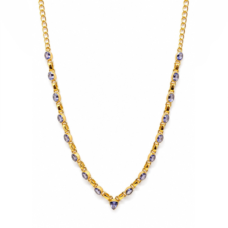 0.92 Ct. Violet Tanzanite Bezel Necklace, 18K Gold Plated Silver