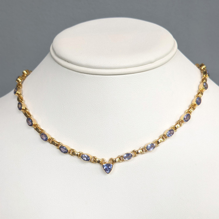 0.92 Ct. Violet Tanzanite Bezel Necklace, 18K Gold Plated Silver