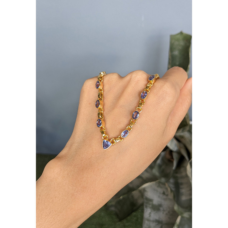 0.92 Ct. Violet Tanzanite Bezel Necklace, 18K Gold Plated Silver