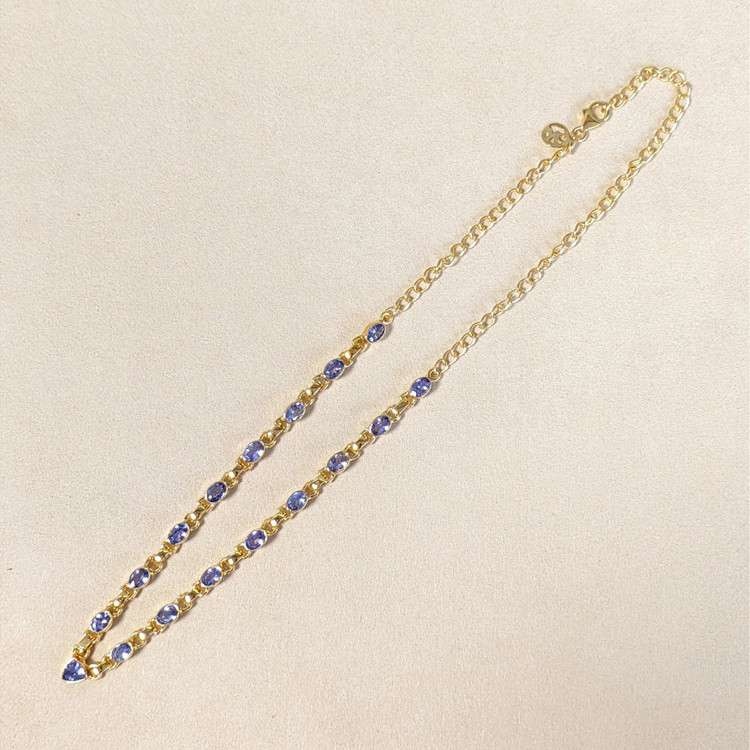 0.92 Ct. Violet Tanzanite Bezel Necklace, 18K Gold Plated Silver