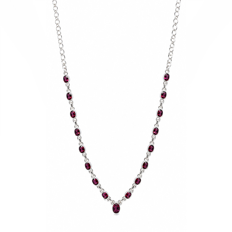 1.31 Ct. Purplish Red Rhodolite Garnet Bezel Necklace, Silver