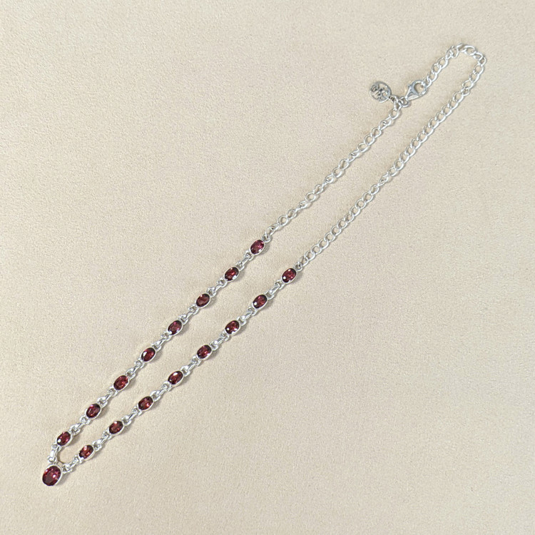 1.31 Ct. Purplish Red Rhodolite Garnet Bezel Necklace, Silver