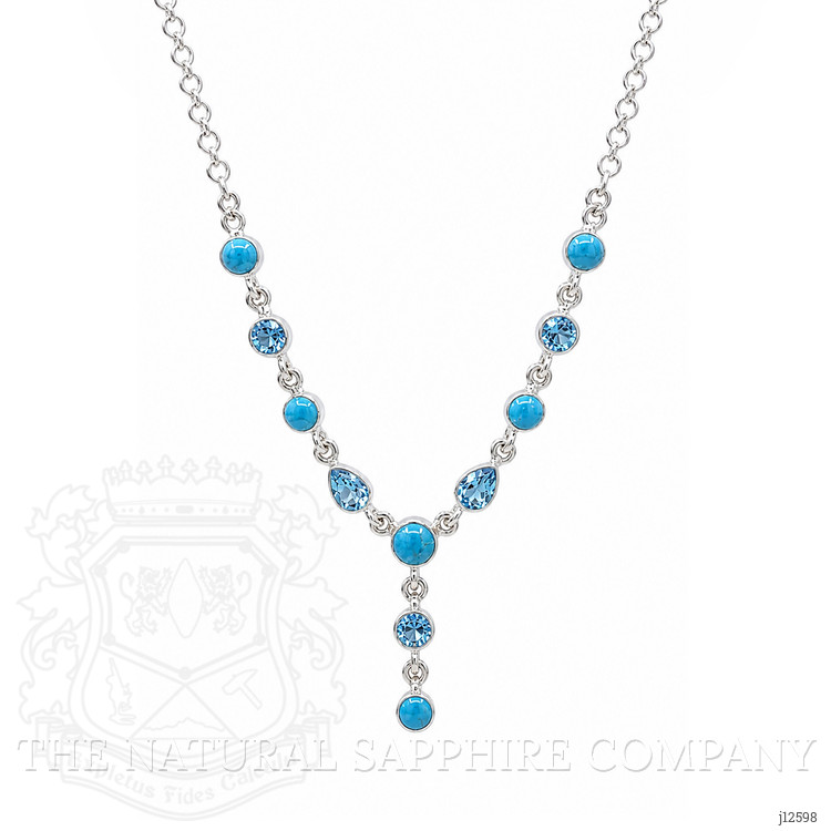 1.00 Ct. Mixed Turquoise and Swiss Blue Topaz Bezel Necklace, Silver