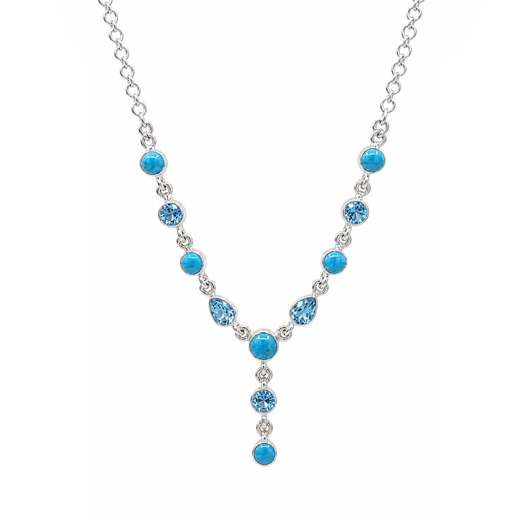 1.00 Ct. Mixed Turquoise and Swiss Blue Topaz Bezel Necklace, Silver