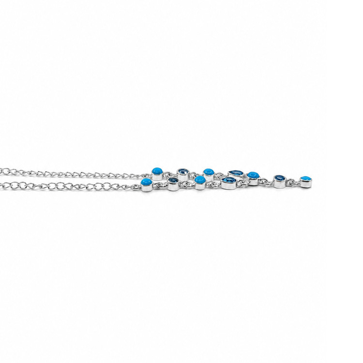 1.00 Ct. Mixed Turquoise and Swiss Blue Topaz Bezel Necklace, Silver