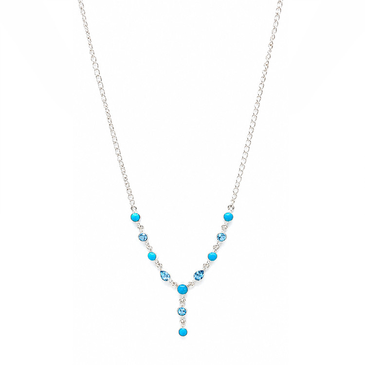 1.00 Ct. Mixed Turquoise and Swiss Blue Topaz Bezel Necklace, Silver