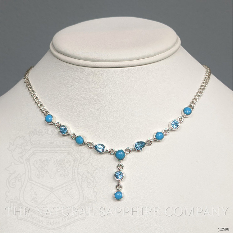 1.00 Ct. Mixed Turquoise and Swiss Blue Topaz Bezel Necklace, Silver