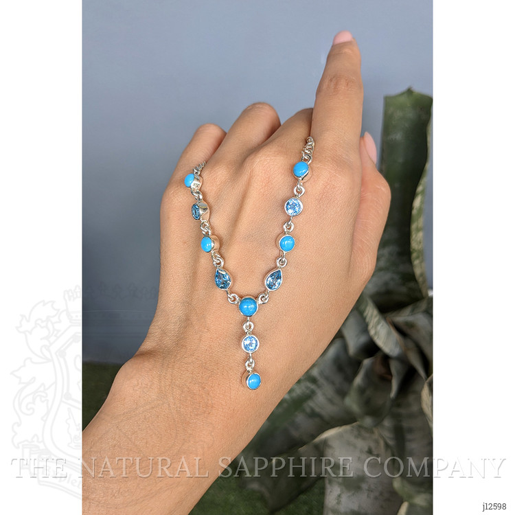 1.00 Ct. Mixed Turquoise and Swiss Blue Topaz Bezel Necklace, Silver