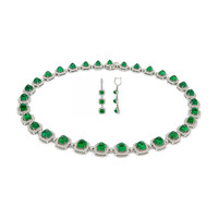 34.74 Ct. Emerald and Natural Diamond Halo Necklace, 18K White Gold Image