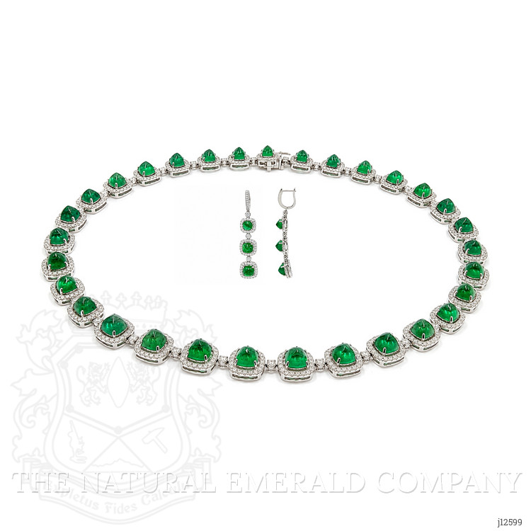 34.74 Ct. Emerald and Natural Diamond Halo Necklace, 18K White Gold