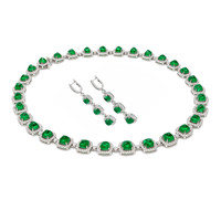 34.74 Ct. Emerald and Natural Diamond Halo Necklace, 18K White Gold Image