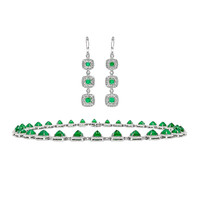 34.74 Ct. Emerald and Natural Diamond Halo Necklace, 18K White Gold Image