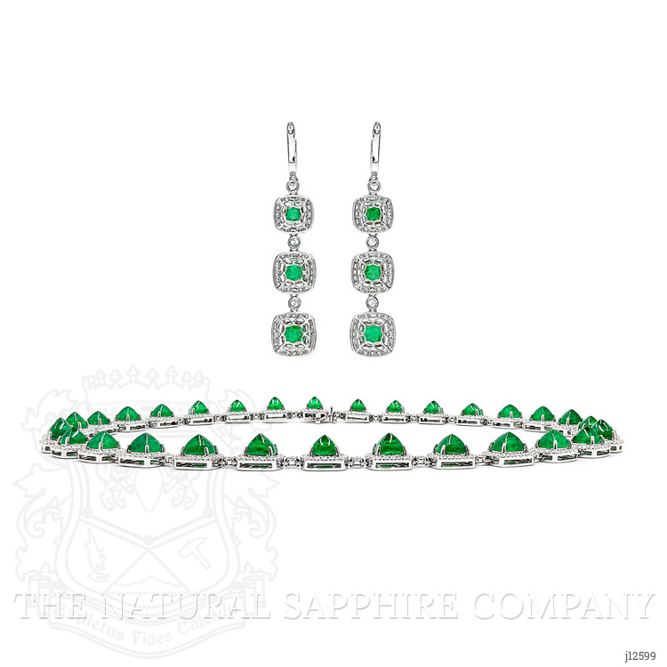 34.74 Ct. Emerald and Natural Diamond Halo Necklace, 18K White Gold
