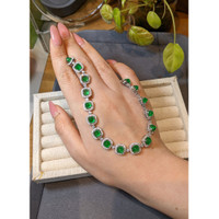 34.74 Ct. Emerald and Natural Diamond Halo Necklace, 18K White Gold Life Style
