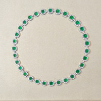 34.74 Ct. Emerald and Natural Diamond Halo Necklace, 18K White Gold Life Style