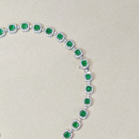 34.74 Ct. Emerald and Natural Diamond Halo Necklace, 18K White Gold Life Style