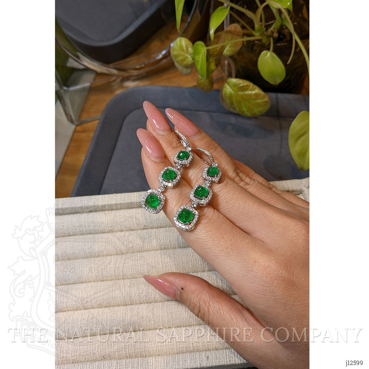 34.74 Ct. Emerald and Natural Diamond Halo Necklace, 18K White Gold