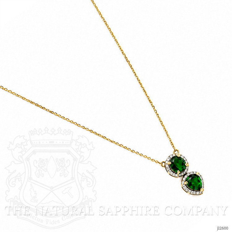 0.88 Ct. Emerald and Natural Diamond Pave Necklace, 14K Yellow Gold