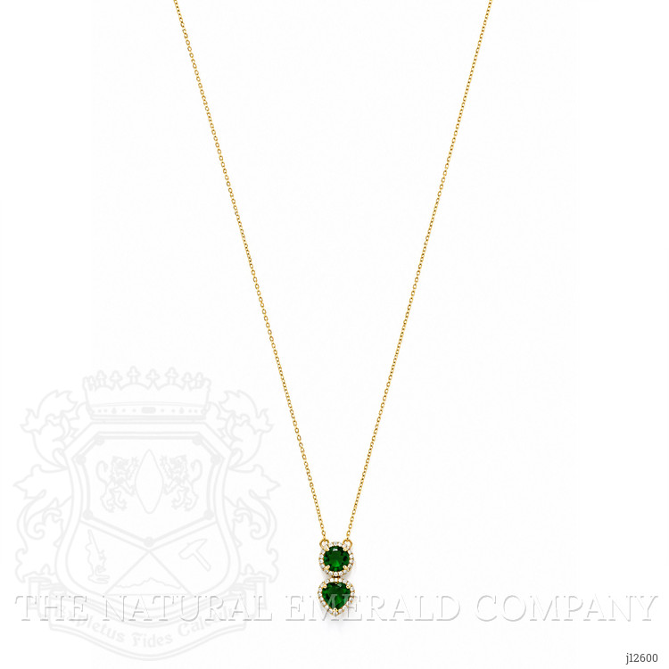 0.88 Ct. Emerald and Natural Diamond Pave Necklace, 14K Yellow Gold