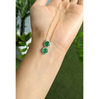 0.88 Ct. Emerald and Natural Diamond Pave Necklace, 14K Yellow Gold Life Style