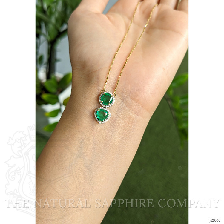 0.88 Ct. Emerald and Natural Diamond Pave Necklace, 14K Yellow Gold