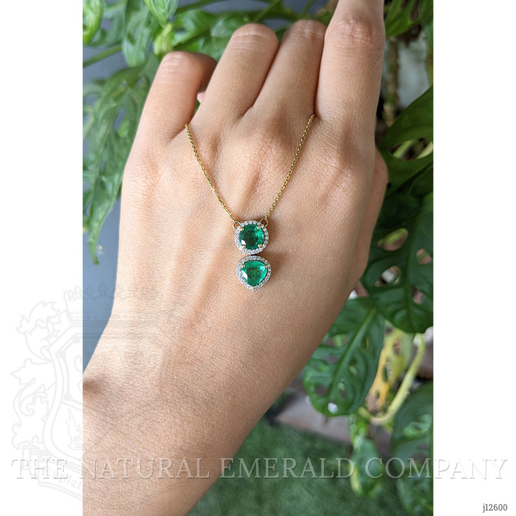 0.88 Ct. Emerald and Natural Diamond Pave Necklace, 14K Yellow Gold