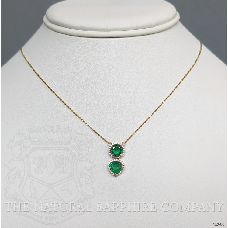 0.88 Ct. Emerald and Natural Diamond Pave Necklace, 14K Yellow Gold