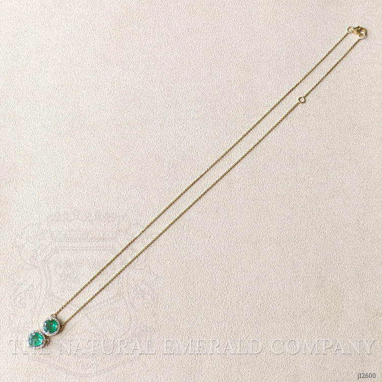 0.88 Ct. Emerald and Natural Diamond Pave Necklace, 14K Yellow Gold