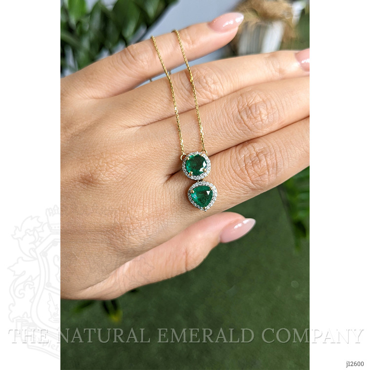 0.88 Ct. Emerald and Natural Diamond Pave Necklace, 14K Yellow Gold