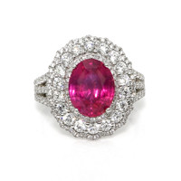 4.13 Ct. Pink Sapphire and Natural Diamond Pave Ring, 18K White Gold Video