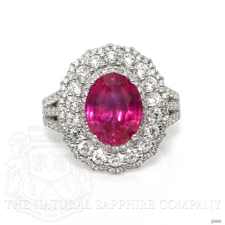 4.13 Ct. Pink Sapphire and Natural Diamond Pave Ring, 18K White Gold