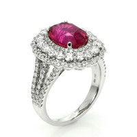 4.13 Ct. Pink Sapphire and Natural Diamond Pave Ring, 18K White Gold Image