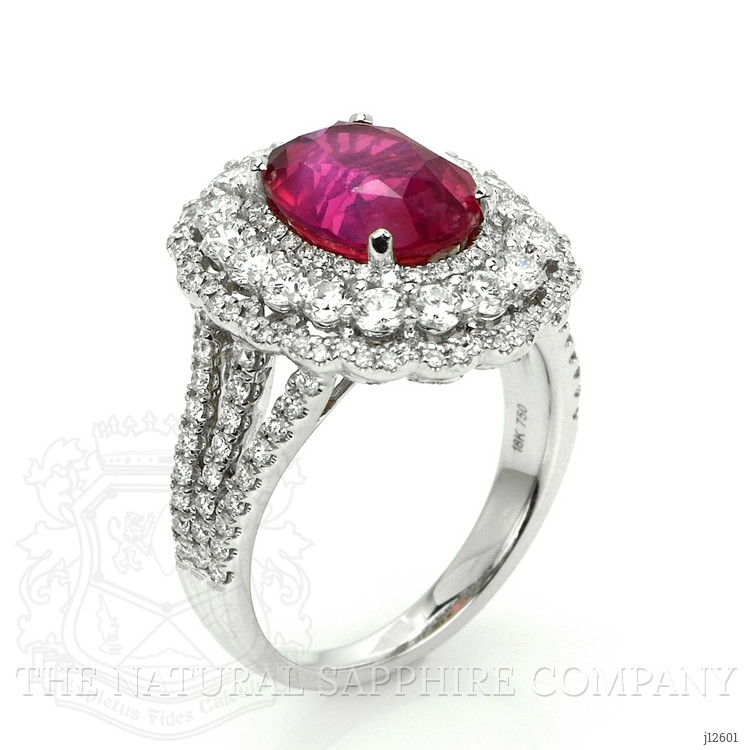4.13 Ct. Pink Sapphire and Natural Diamond Pave Ring, 18K White Gold