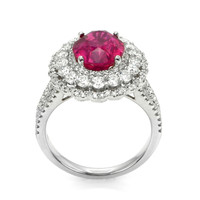4.13 Ct. Pink Sapphire and Natural Diamond Pave Ring, 18K White Gold Image