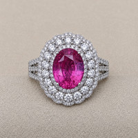 4.13 Ct. Pink Sapphire and Natural Diamond Pave Ring, 18K White Gold Life Style