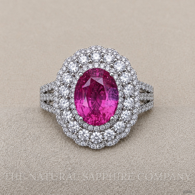 4.13 Ct. Pink Sapphire and Natural Diamond Pave Ring, 18K White Gold
