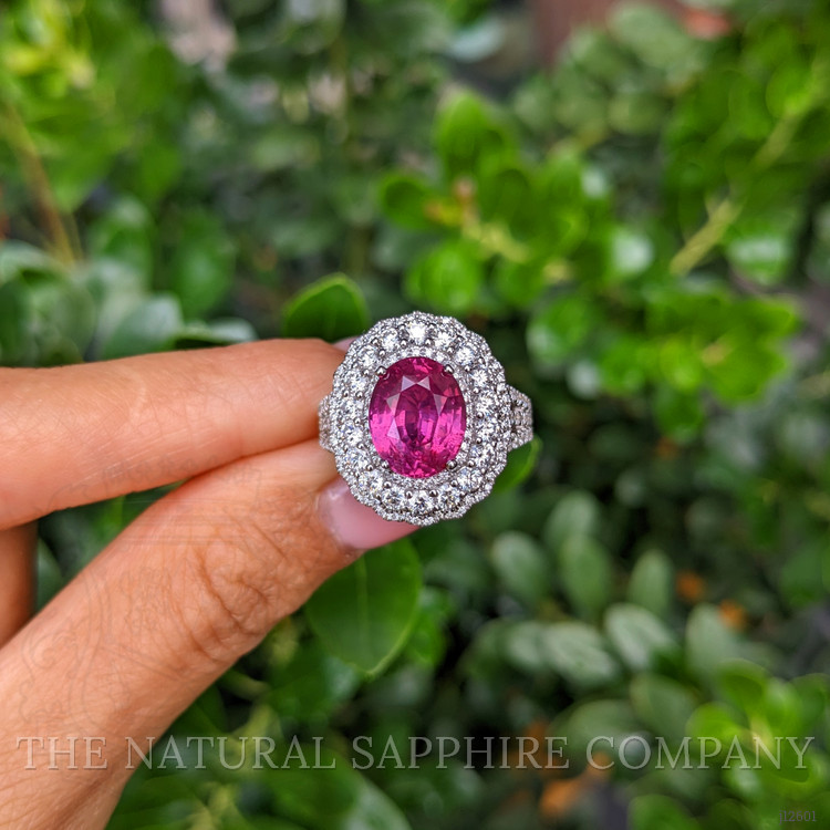 4.13 Ct. Pink Sapphire and Natural Diamond Pave Ring, 18K White Gold