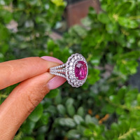 4.13 Ct. Pink Sapphire and Natural Diamond Pave Ring, 18K White Gold Life Style