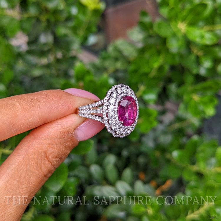 4.13 Ct. Pink Sapphire and Natural Diamond Pave Ring, 18K White Gold