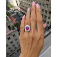 4.13 Ct. Pink Sapphire and Natural Diamond Pave Ring, 18K White Gold Life Style