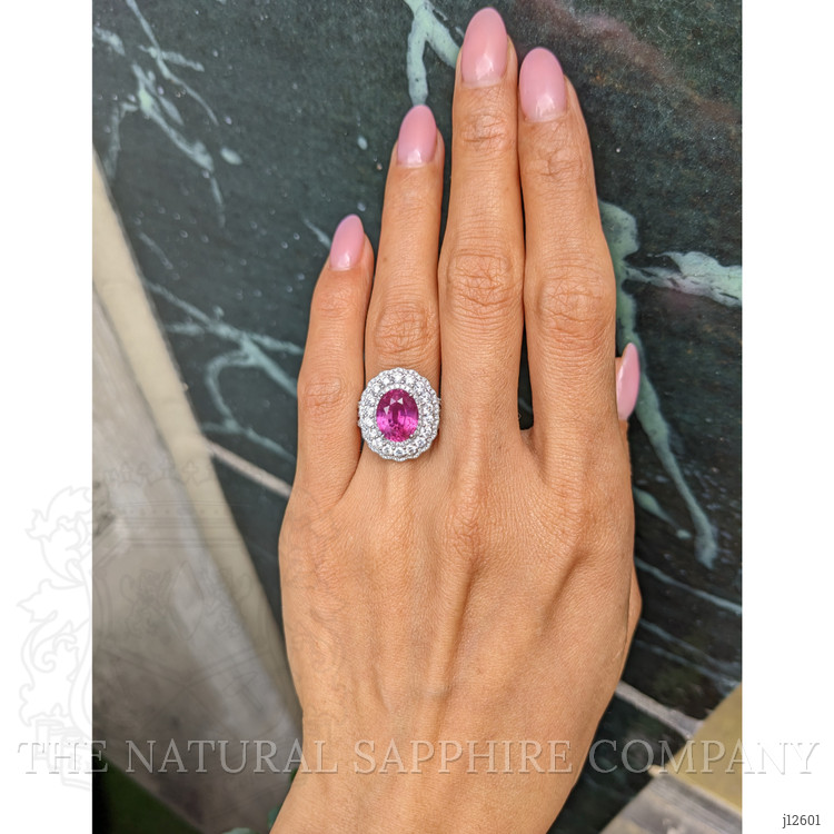 4.13 Ct. Pink Sapphire and Natural Diamond Pave Ring, 18K White Gold