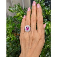 4.13 Ct. Pink Sapphire and Natural Diamond Pave Ring, 18K White Gold Life Style