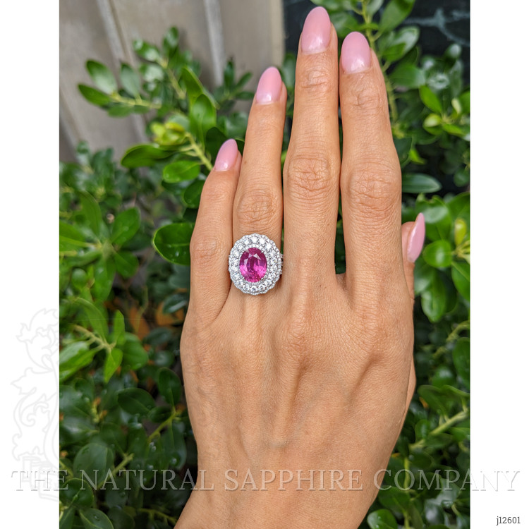 4.13 Ct. Pink Sapphire and Natural Diamond Pave Ring, 18K White Gold
