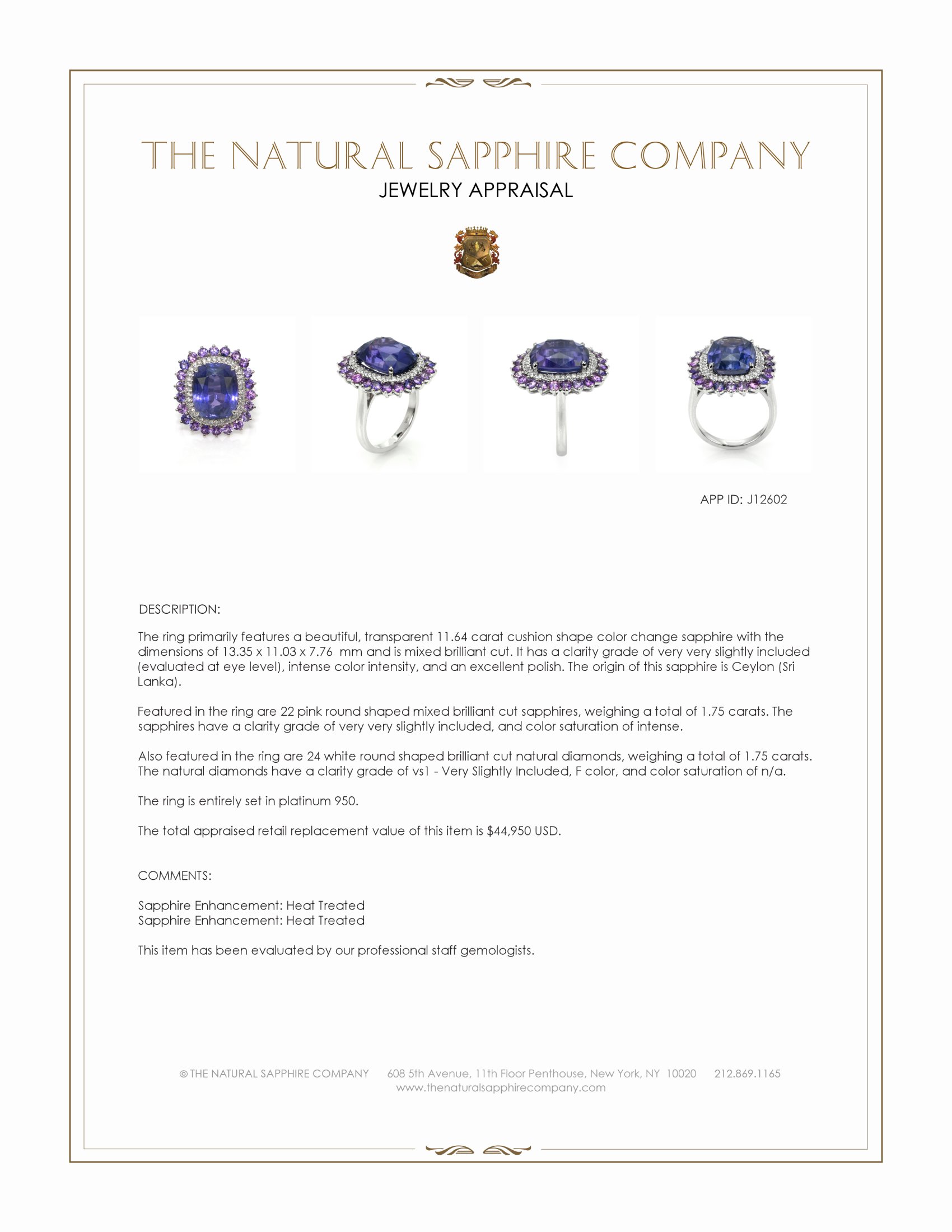 11.64 Ct. Mixed Sapphire and Natural Diamond Pave Ring, Platinum 950