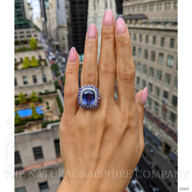 11.64 Ct. Mixed Sapphire and Natural Diamond Pave Ring, Platinum 950