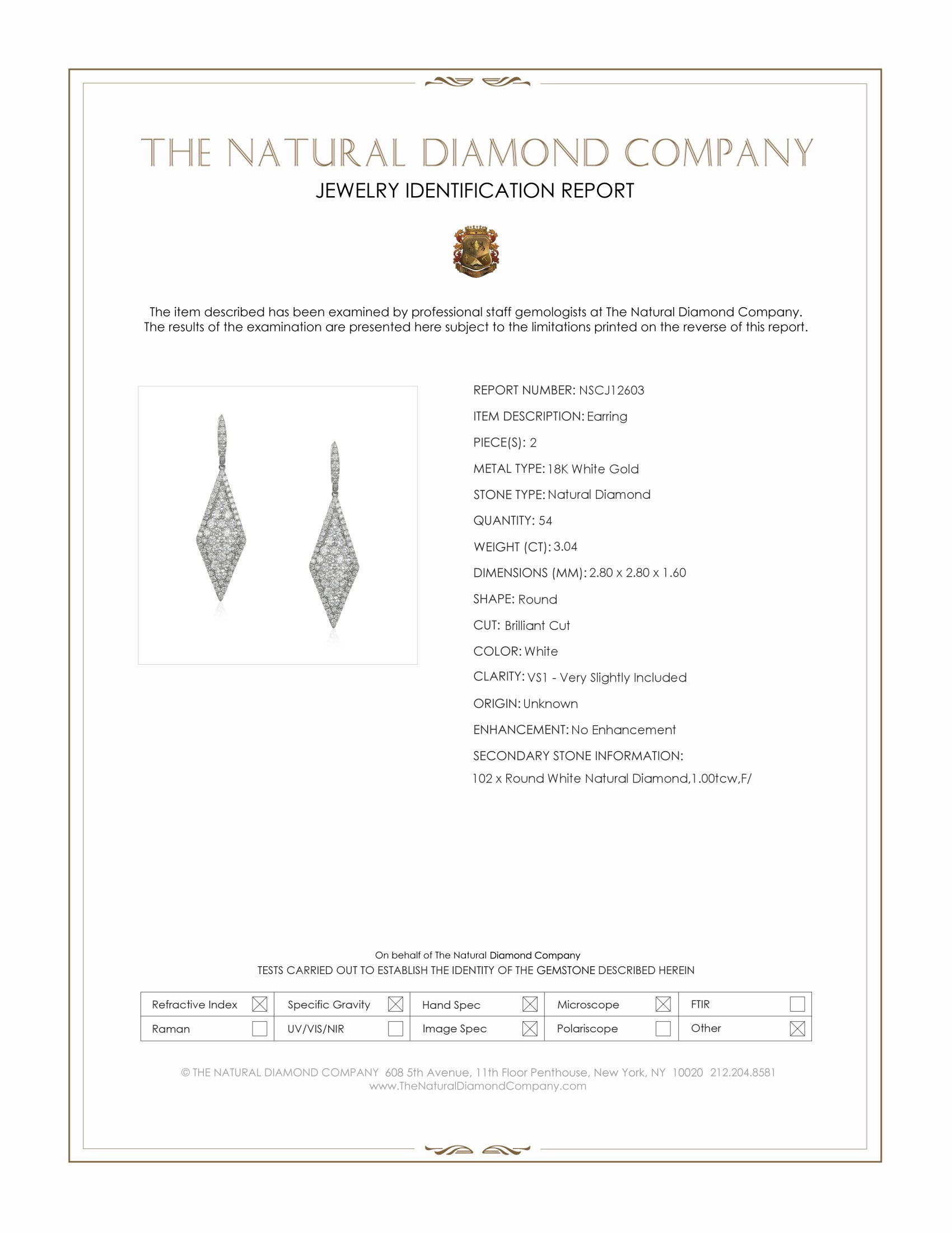 3.04 Ct.Tw. Natural Diamond Pave Earrings, 18K White Gold
