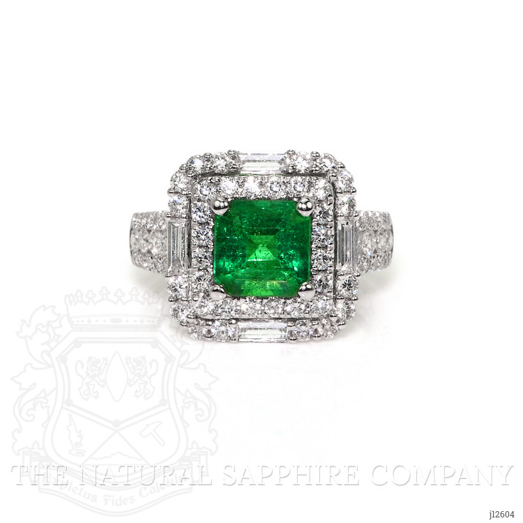 1.96 Ct. Emerald and Natural Diamond Pave Ring, 18K White Gold