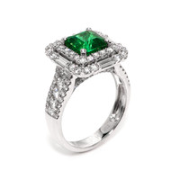 1.96 Ct. Emerald and Natural Diamond Pave Ring, 18K White Gold Image