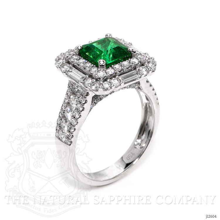 1.96 Ct. Emerald and Natural Diamond Pave Ring, 18K White Gold